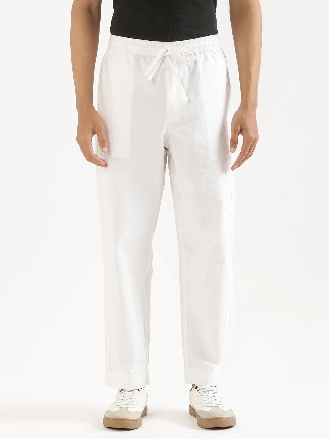 White Linen Cotton Lycra Track Pants..